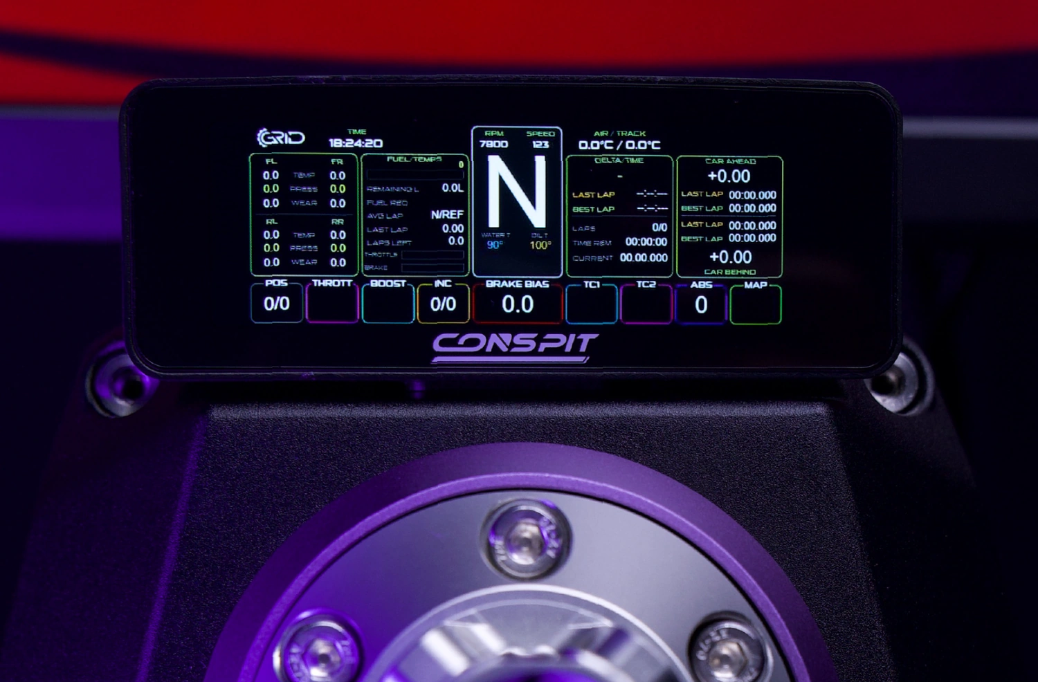 Conspit CSD Nano showing telemetry above the wheel-base shaft